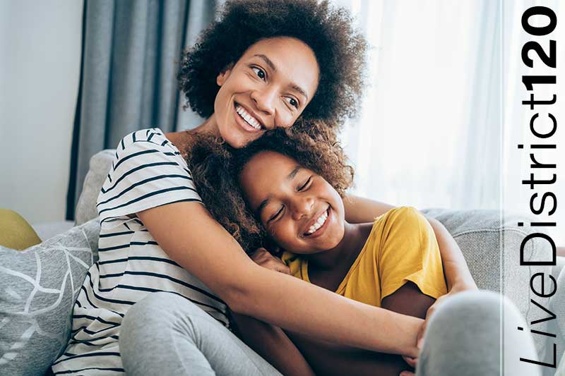 Mother and daughter happy at home.